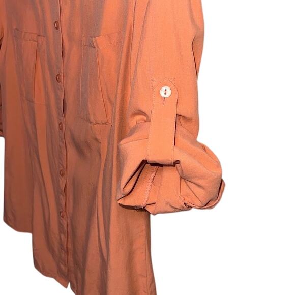 Silkland 100% Silk Light Orange Button Down Blouse Rolled Sleeves Size Medium - Picture 5 of 6